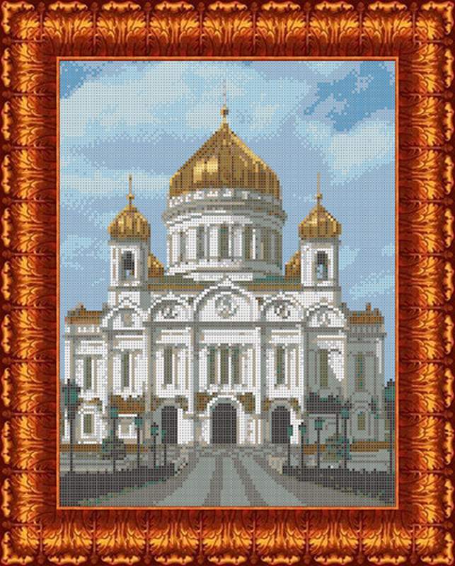 Храм Христа Спасителя - Канва с нанесенным рисунком для вышивки крестом 23х30 см